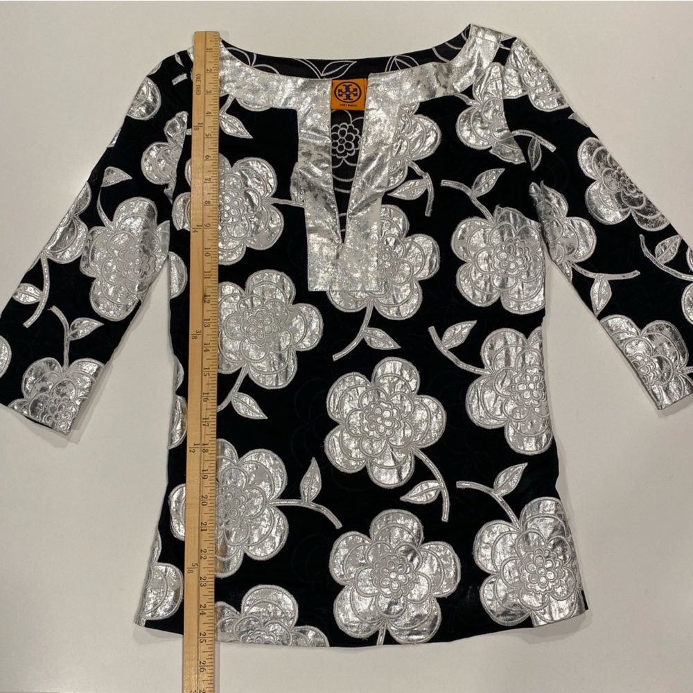 TORY BURCH Tunic, Black & Metallic Silver, Small - Picture 5 of 7